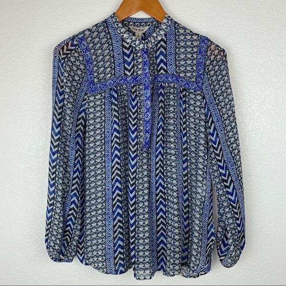 Lucky Brand Beaded Aztec Southwest Blouse Top - Picture 3 of 7